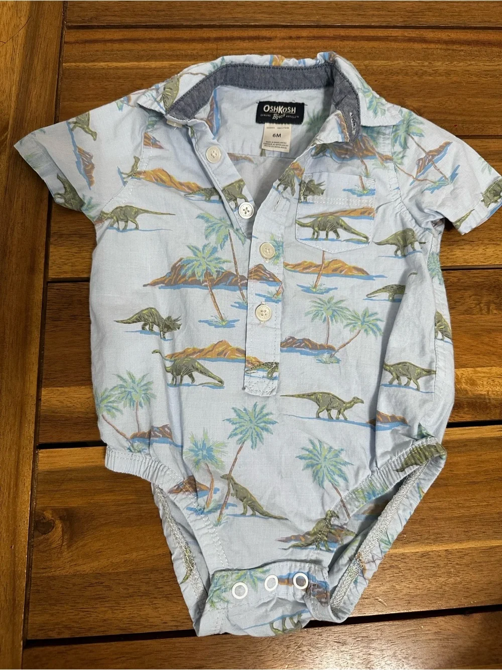 Oshkosh dinosaur collared onesie size 6m